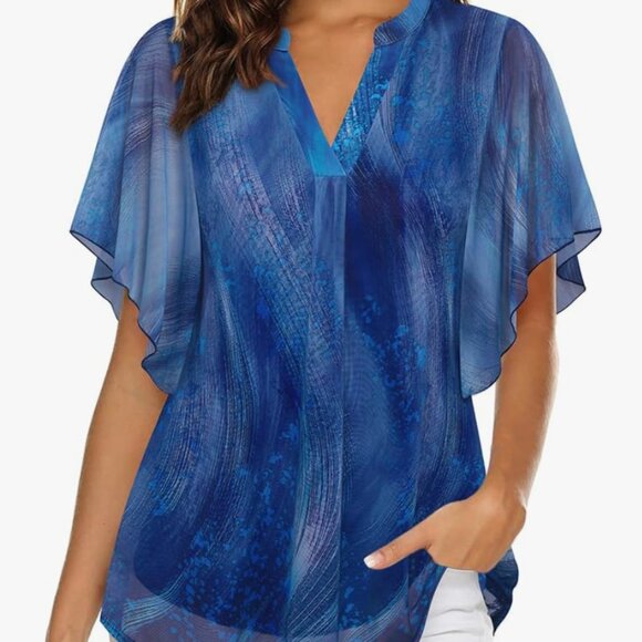 Timeson Tops - Timeson Women's Short Sleeve V Neck Blouse Double Layers Mesh Tunic Top